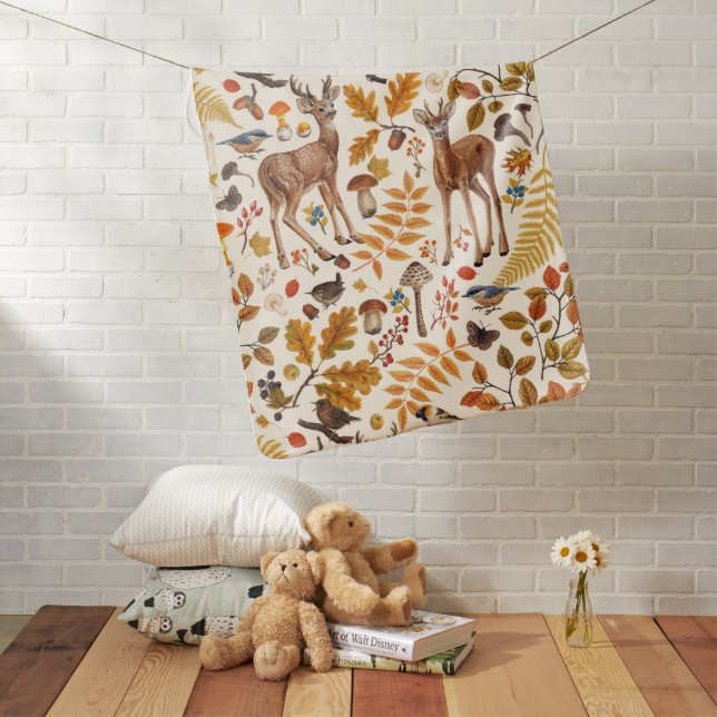 Into the woods/Autumn deer on off white Baby Blanket (In Situ)