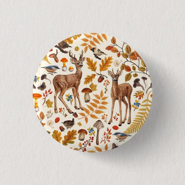 Into the woods/Autumn deer on off white Button (Front)