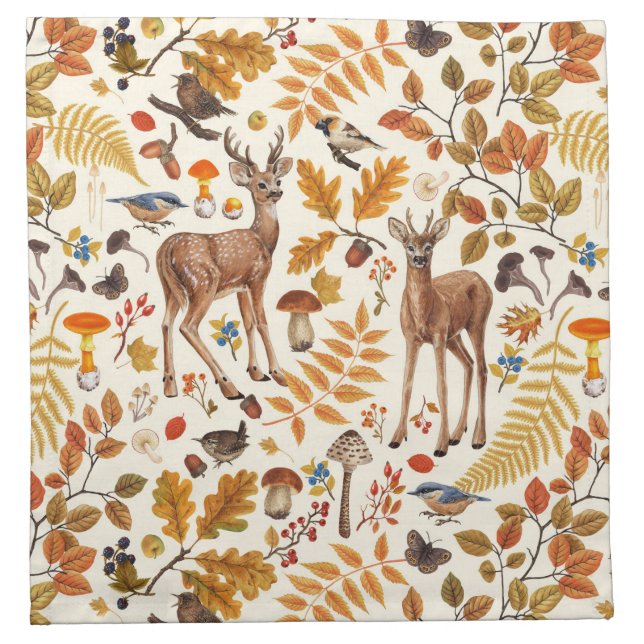 Into the woods/Autumn deer on off white Cloth Napkin (Front)
