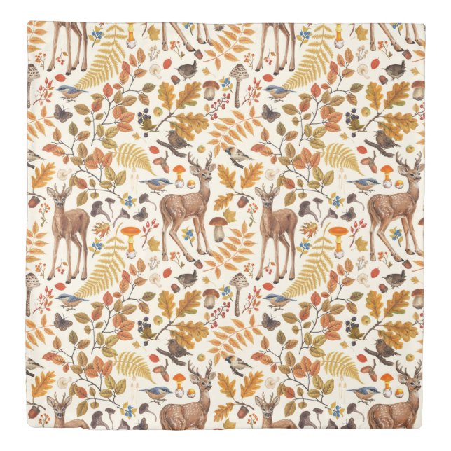 Into the woods/Autumn deer on off white Duvet Cover (Front)