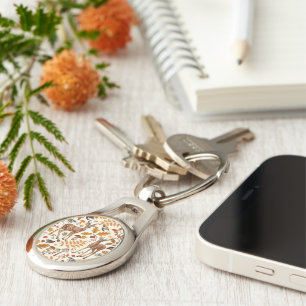 Into the woods/Autumn deer on off white Keychain