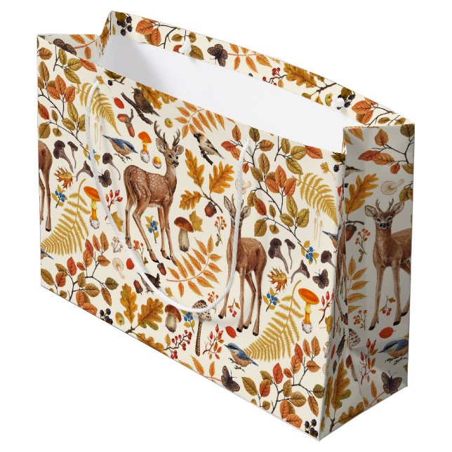 Into the woods/Autumn deer on off white Large Gift Bag (Back Angled)