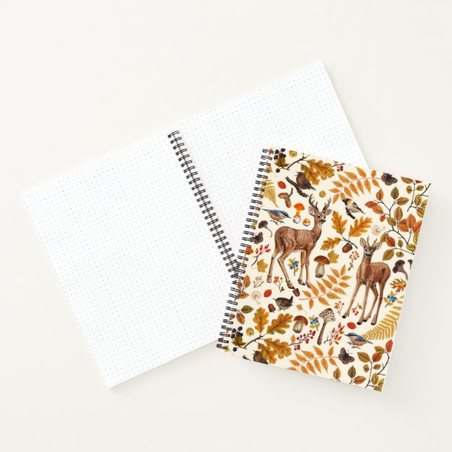 Into the woods/Autumn deer on off white Notebook (Inside)
