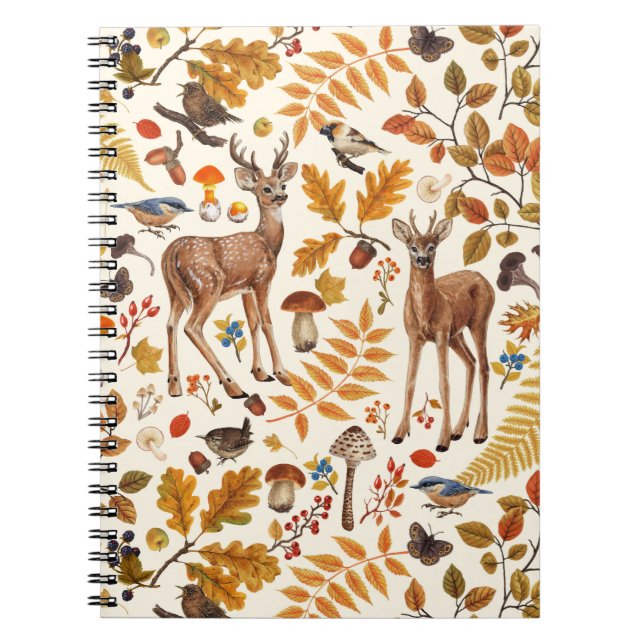 Into the woods/Autumn deer on off white Notebook (Front)