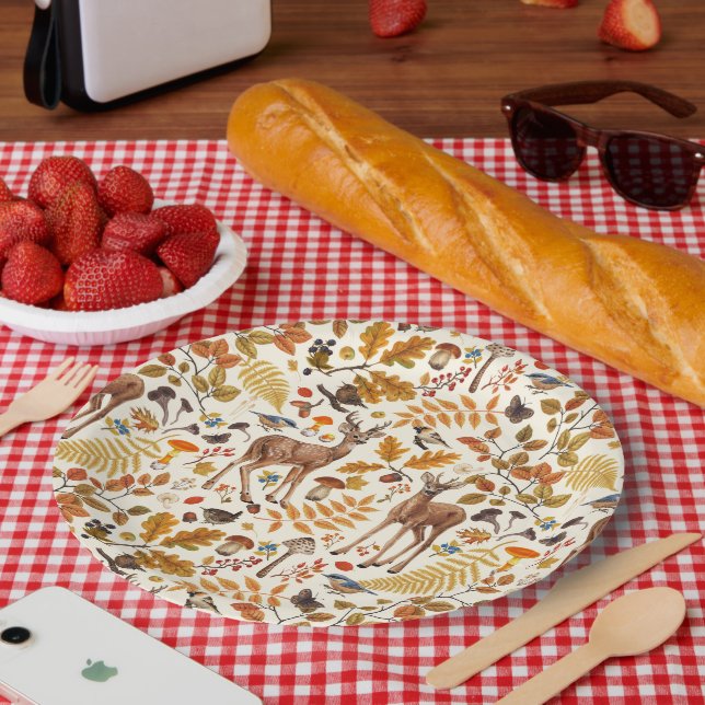 Into the woods/Autumn deer on off white Paper Plates (Picnic)