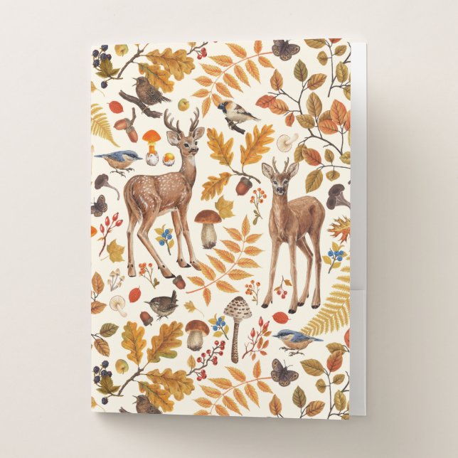 Into the woods/Autumn deer on off white Pocket Folder (Front)