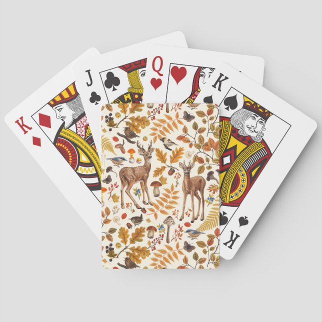 Into the woods/Autumn deer on off white Poker Cards (Back)