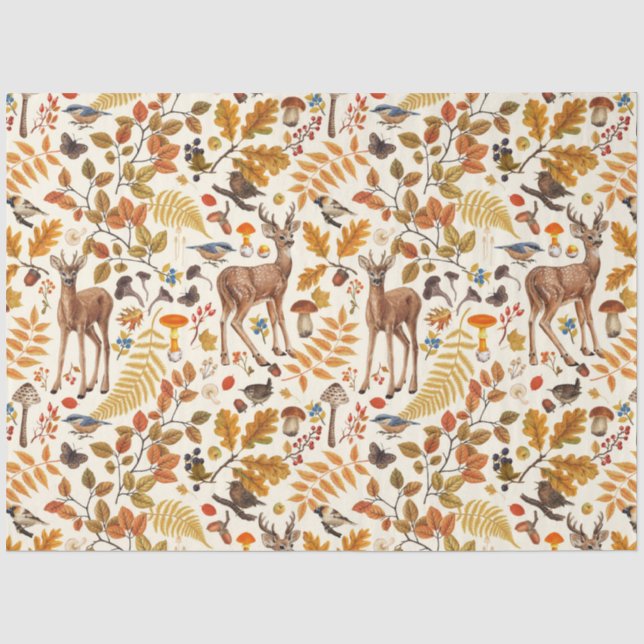 Into the woods/Autumn deer on off white Tissue Paper (Front)