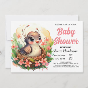 Into the Woods Elegant Woodland Bird Baby Shower Invitation