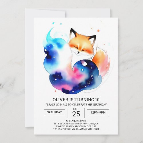 Into the Woods Fox Party Birthday Invitation