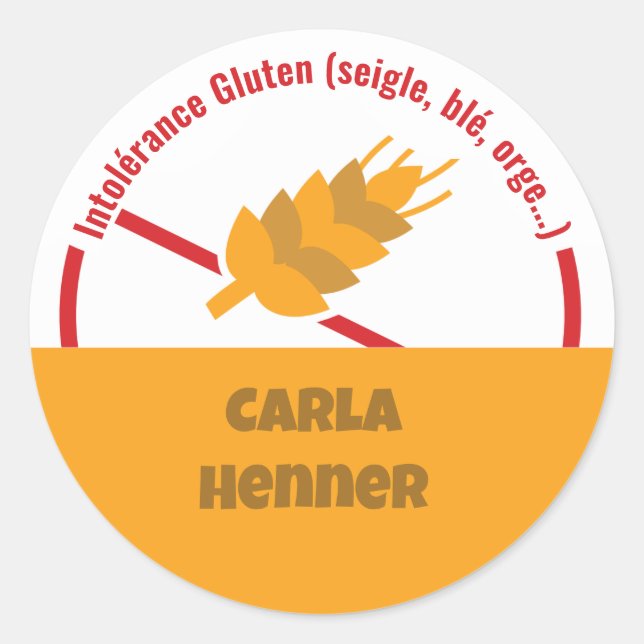 Intolérance Gluten Classic Round Sticker (Front)