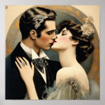 Intoxicating A Romantic Kiss Poster<br><div class="desc">Intoxicating A Romantic Kiss is a lovely design of a gorgeous couple kissing. They are both in formalwear, she is wearing a gown of the shoulders with an accent of a jeweled pin and in her hair is a cream flower. He has a gorgeous hair pin which is jeweled. They...</div>