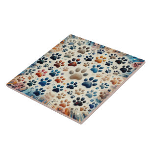 Intoxicating colored canine paw print  Ceramic Tile