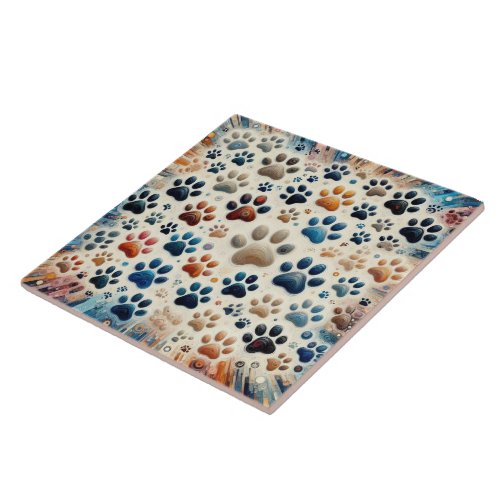  Intoxicating colored canine paw print  Ceramic Tile