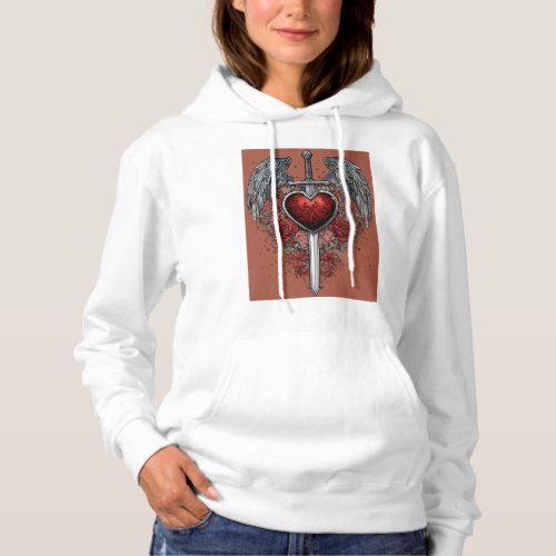Intricate 2D Tattoo Art of Sword and Heart Hoodie