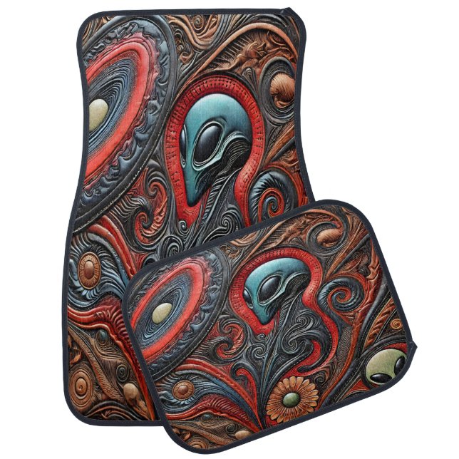 Intricate Alien Design Inspired by Cosmic Themes Car Floor Mat (Set)