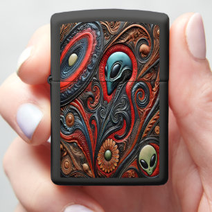 Intricate Alien Design Inspired by Cosmic Themes Zippo Lighter