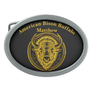 Intricate Bison Buffalo Head Illustration Belt Buckle