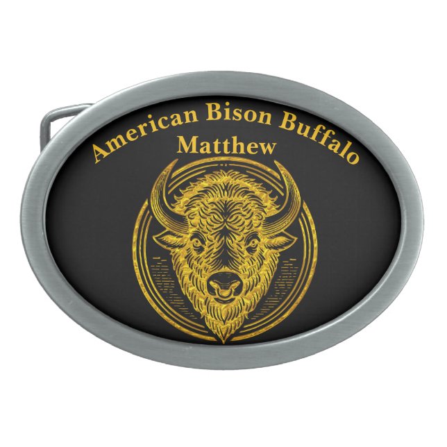 Intricate Bison Buffalo Head Illustration Belt Buckle (Front)