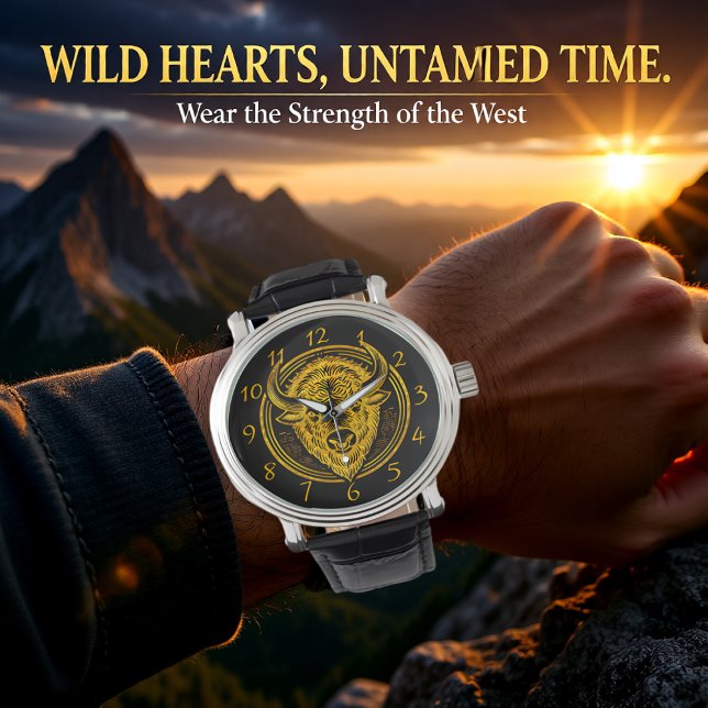 Intricate Bison Buffalo Head Illustration Watch (Creator Uploaded)