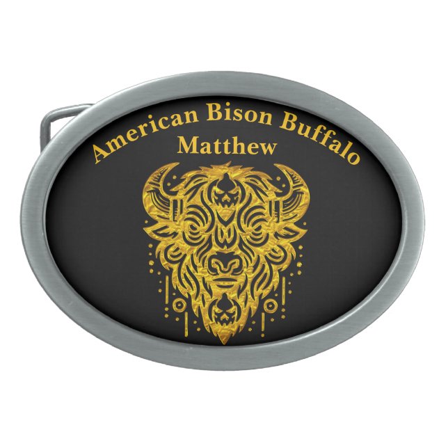 Intricate Bison Design With Tribal Elements Belt Buckle (Front)