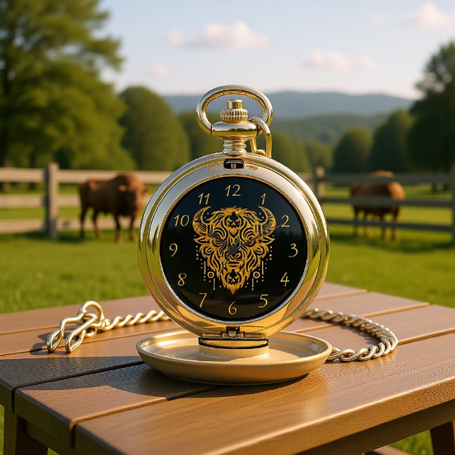 Intricate Bison Design With Tribal Elements Pocket Watch (Creator Uploaded)