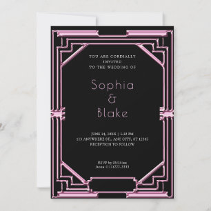 Intricate Black and Pink Art Deco Wedding Invitation