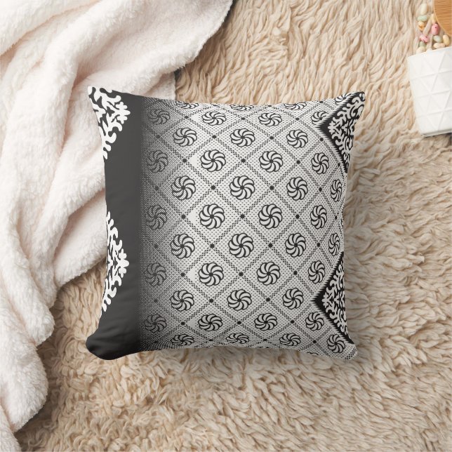 Intricate black and white pattern featuring floral throw pillow (Blanket)