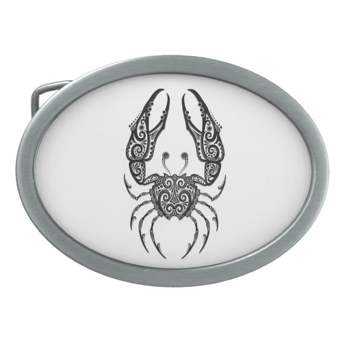 Intricate Black Cancer Zodiac on White Oval Belt Buckles