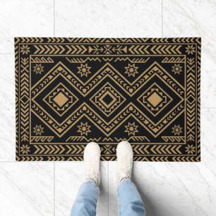 Intricate Black Gold Geometric Surface Pattern Doormat