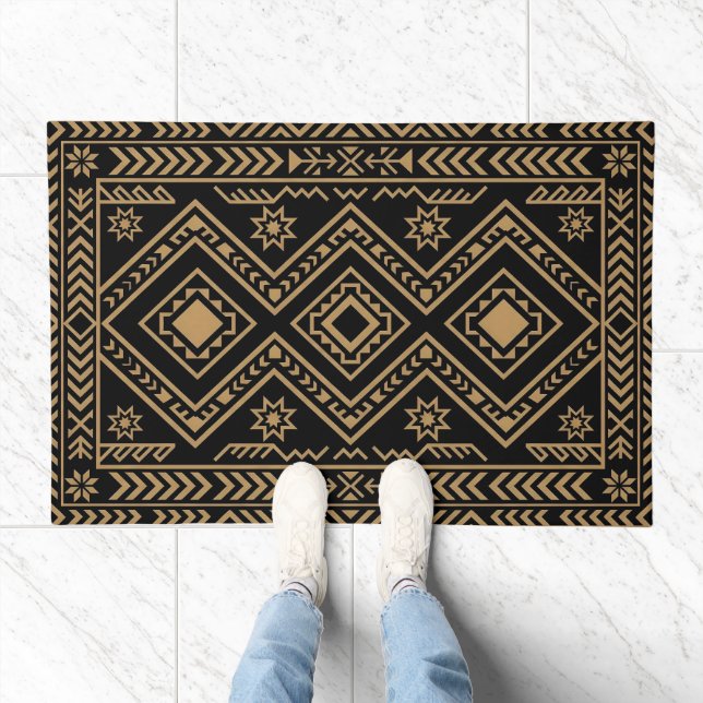 Intricate Black Gold Geometric Surface Pattern Doormat (Indoor)