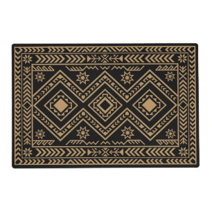 Intricate Black Gold Geometric Surface Pattern Placemat