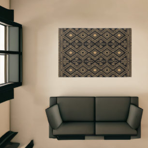 Intricate Black Gold Geometric Surface Pattern Rug
