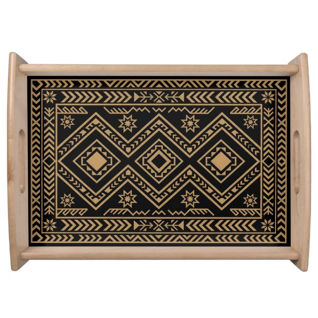 Intricate Black Gold Geometric Surface Pattern Serving Tray (Front)