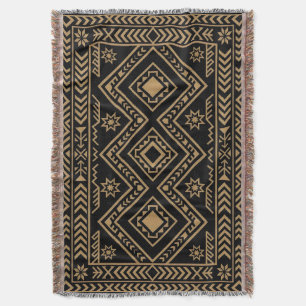 Intricate Black Gold Geometric Surface Pattern Throw Blanket