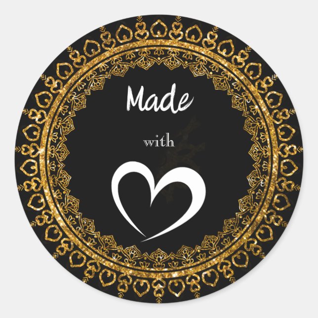 Intricate Black & Gold Love Mandala Stickers (Front)