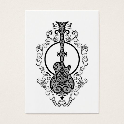 Customizable Intricate Black Guitar Design on White Business Card Templates