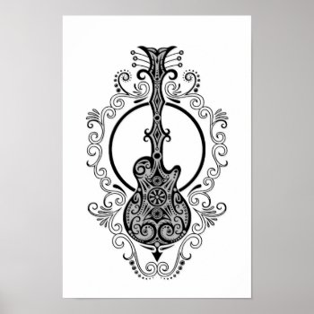 Intricate Black Guitar Design On White Poster by JeffBartels at Zazzle