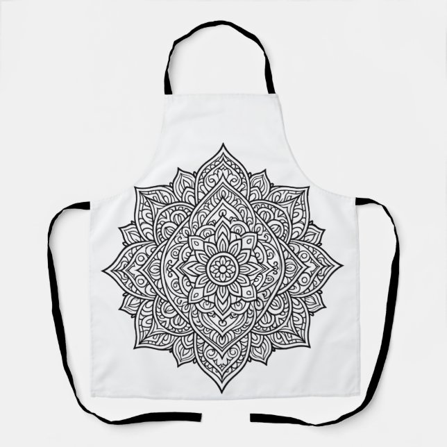Intricate Black Line Mandala Art Apron (Front)