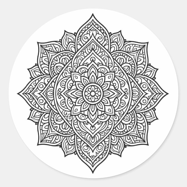 Intricate Black Line Mandala Art Classic Round Sticker (Front)