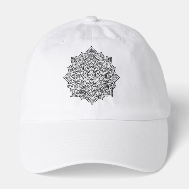 Intricate Black Line Mandala Art Hat (Front)