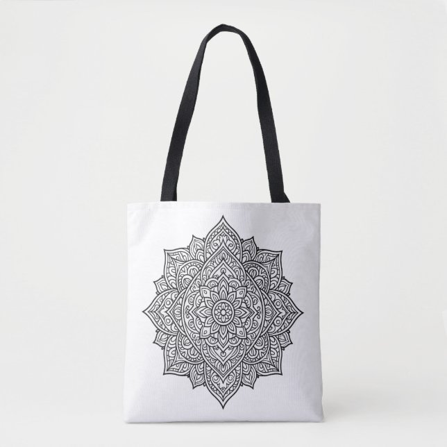 Intricate Black Line Mandala Art Tote Bag (Front)