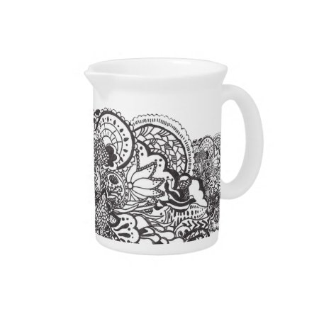 Intricate Black Pen And Ink Art Beverage Pitcher