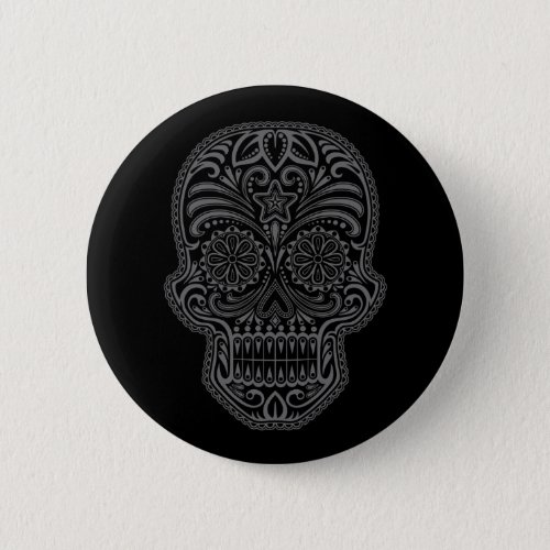Intricate Black Sugar Skull Button