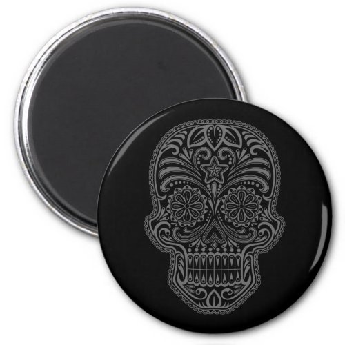 Intricate Black Sugar Skull Magnet