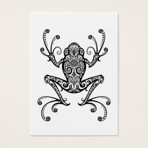 Customizable Intricate Black Tree Frog on White Business Card