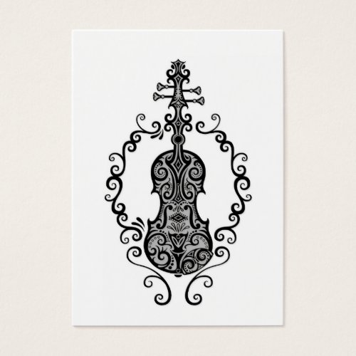 Intricate Black Violin Design on White Business Card Templates