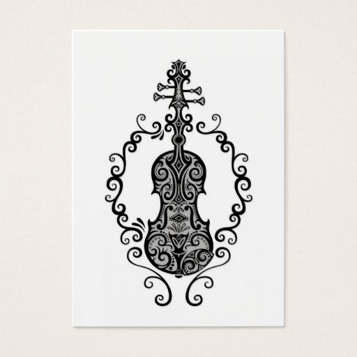 Customizable Intricate Black Violin Design on White Business Card Templates