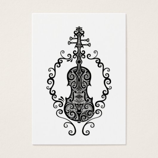 Intricate Black Violin Design on White (Front)