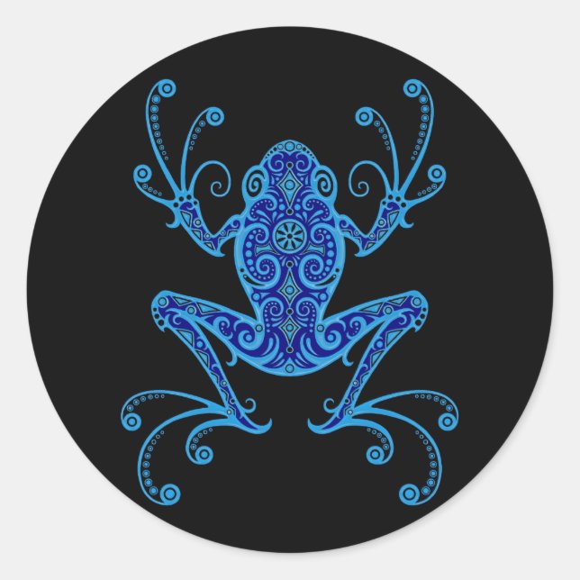 Intricate Blue and Black Tree Frog Classic Round Sticker (Front)